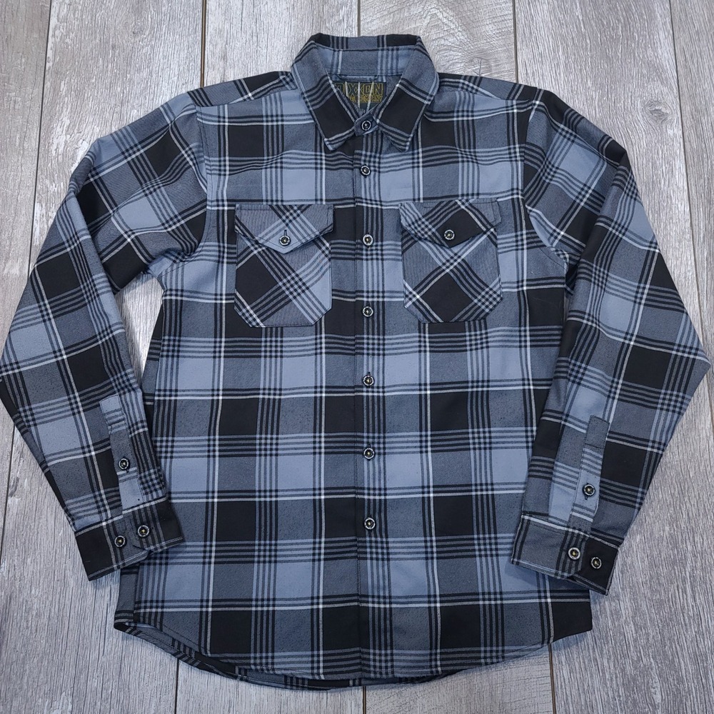 Dixxon Flannel Adamantium Mens S Blue Black Plaid D-Tech Button Down Shirt